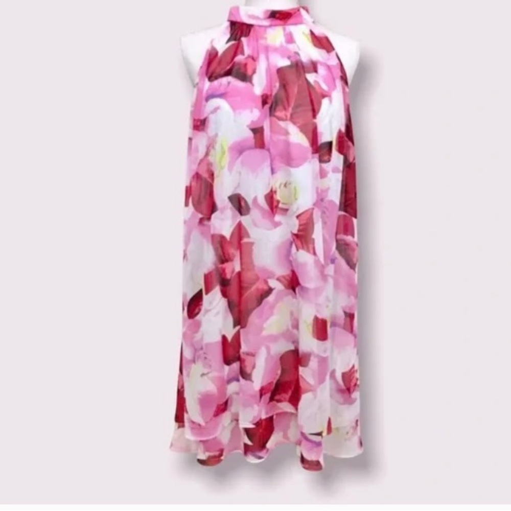 ✨💥⚡️ Eliza J. NEW Chiffon Pink & Cream Floral Print Halter Neck Dress - Picture 6 of 11